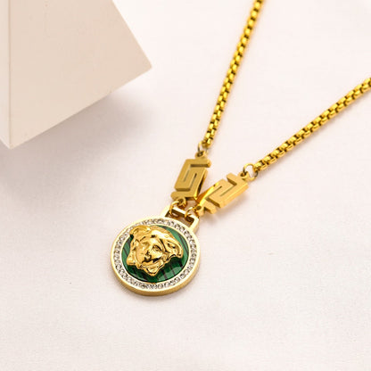 304 Stainless Steel Color-Inlay Medallion Pendant Necklace