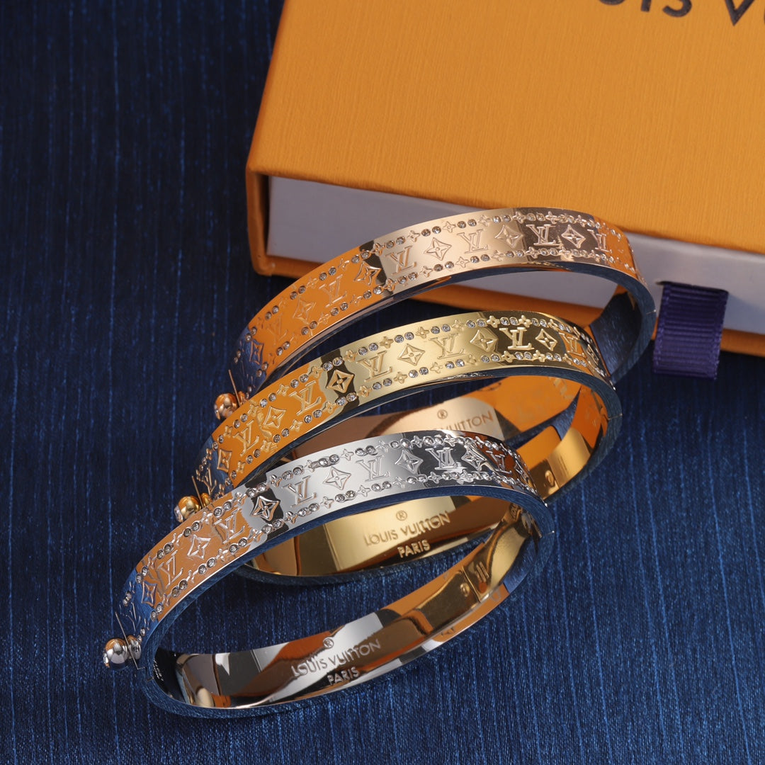 Textured Floral Monogram Hinged Bangle Bracelet