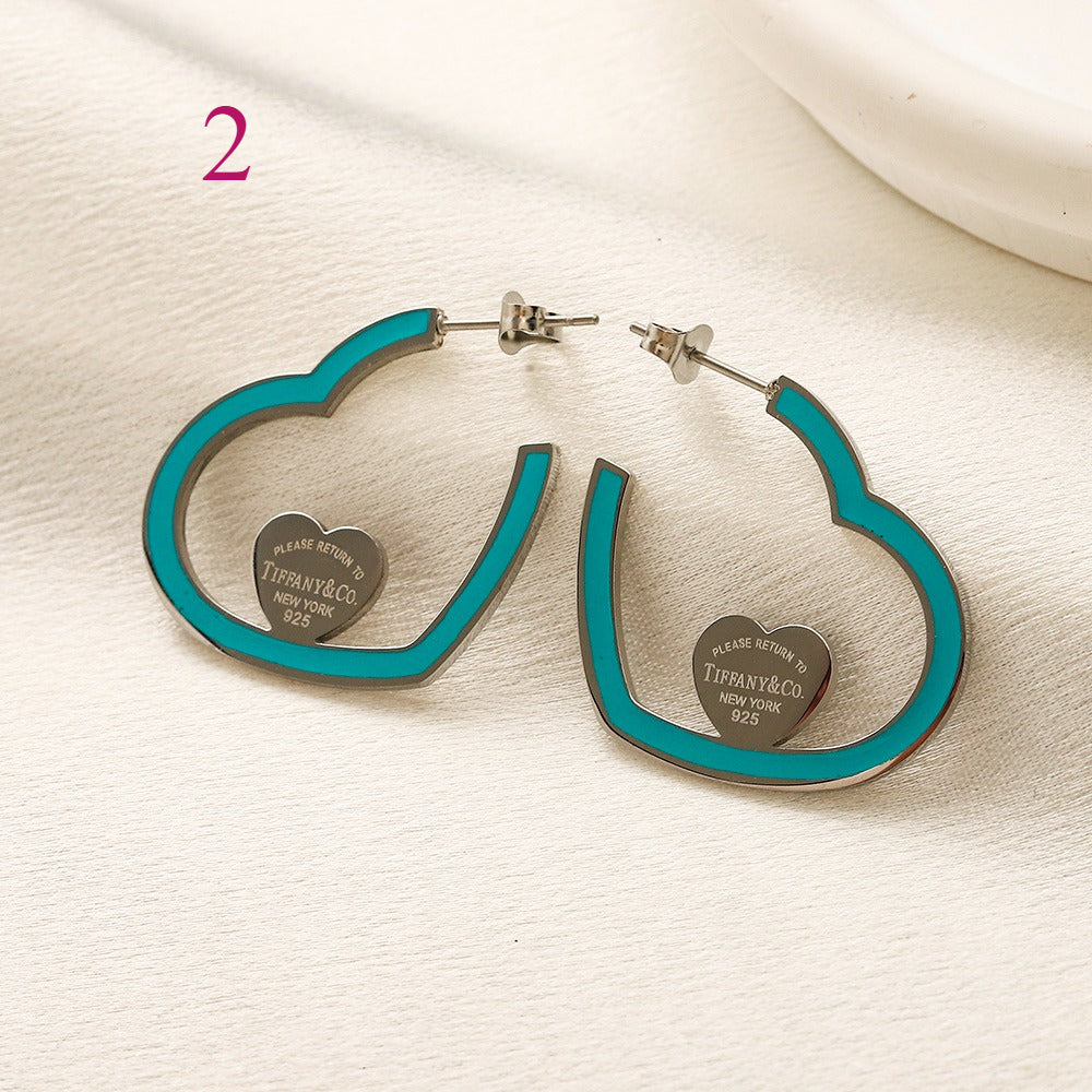 304 Stainless Steel Colorful Heart Outline Hoop Earrings