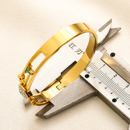 304 Stainless Steel Color-Block Heart & Letter Bangle Bracelet