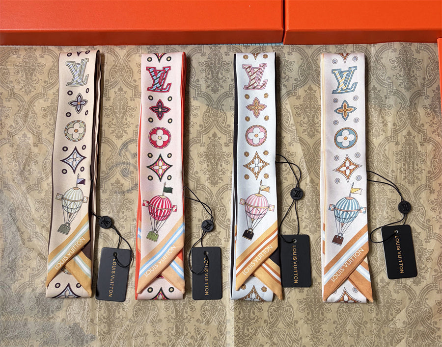 Geometric Floral Monogram Ribbon Scarf - 5 x 120 cm