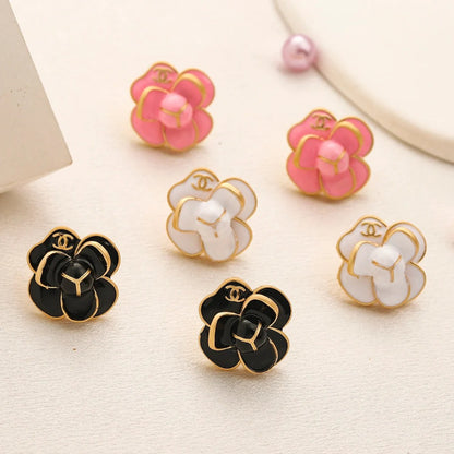 Alloy Colorful Camellia Flower Stud Earrings