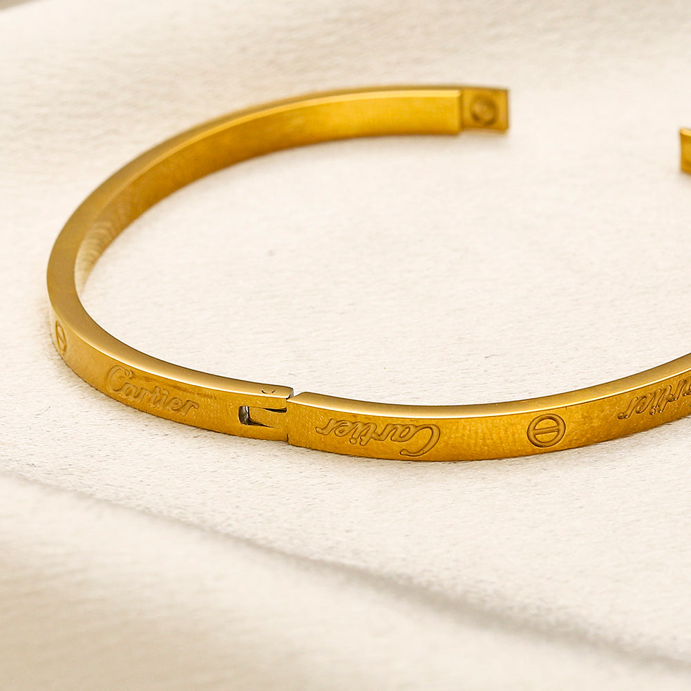 304 Stainless Steel Polished Engraved Slim Bangle Bracelet