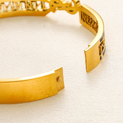 304 Stainless Steel Color-Inlay Monogram Pave Bangle Bracelet