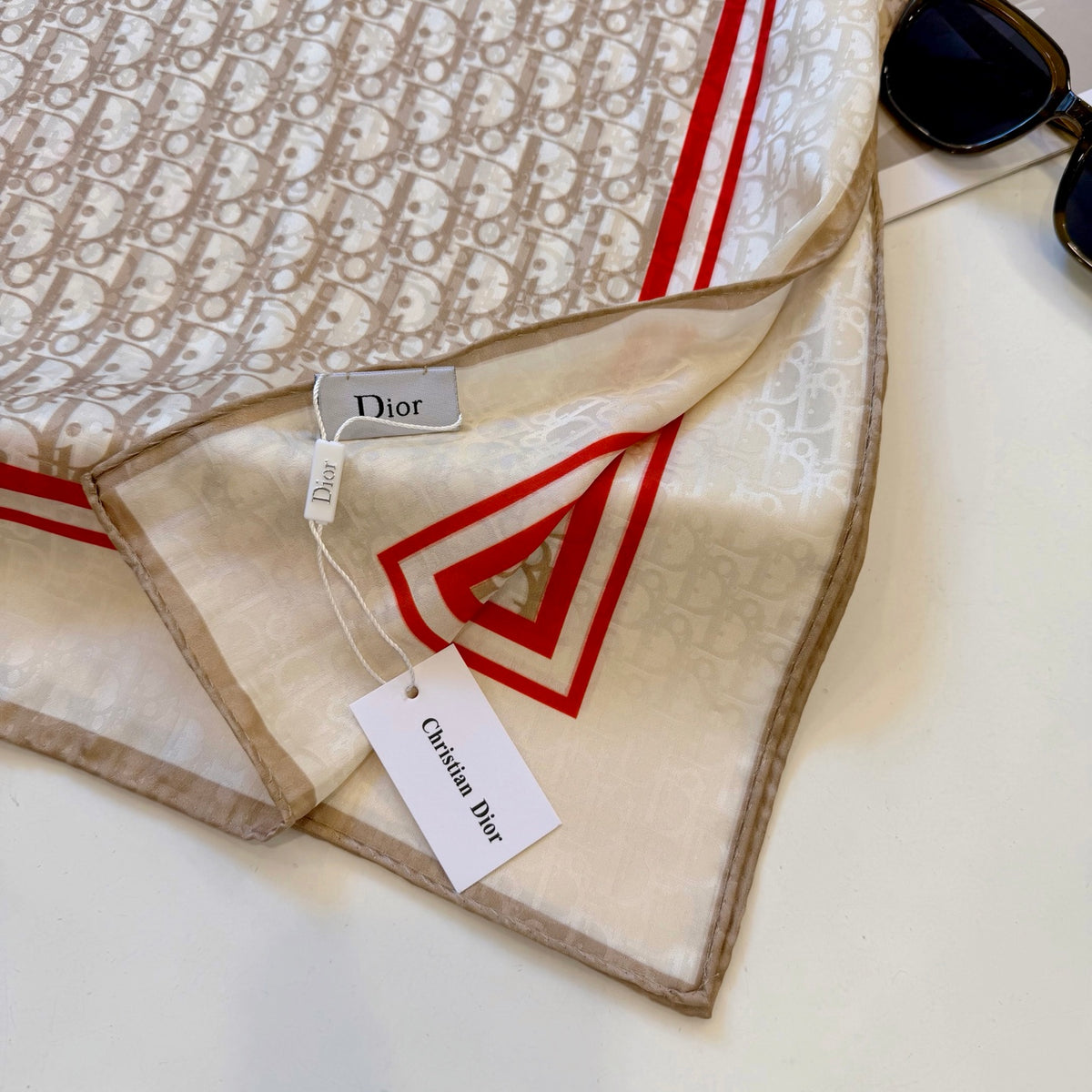 Striped Border Monogram Square Scarf - 90 x 90 cm