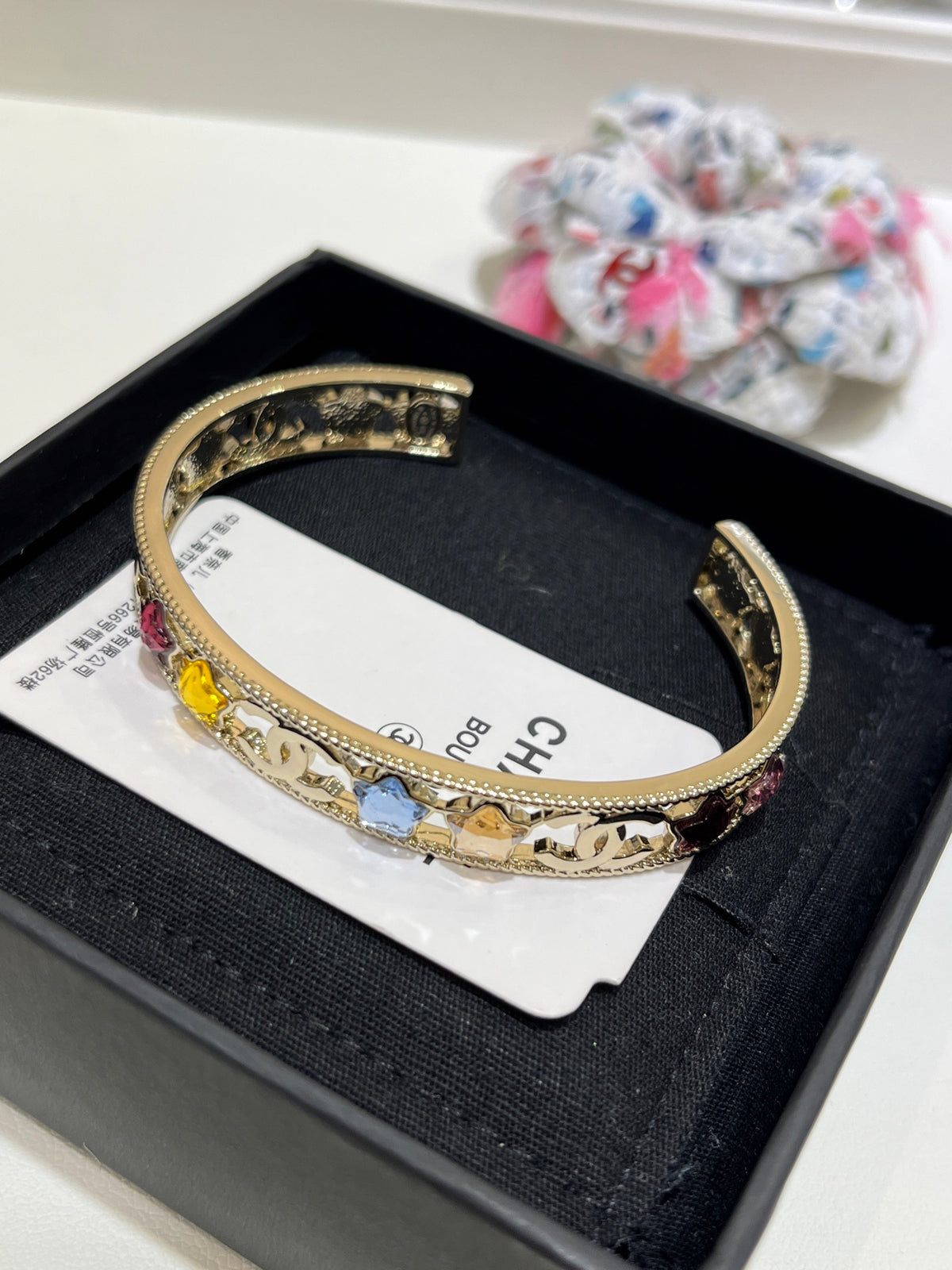 Colorful Stone & Pave Cuff Bracelet