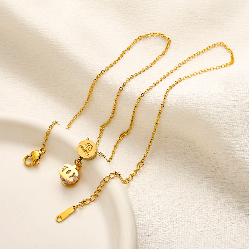 304 Stainless Steel Disc & Monogram Pendant Necklace - 4 Style Options
