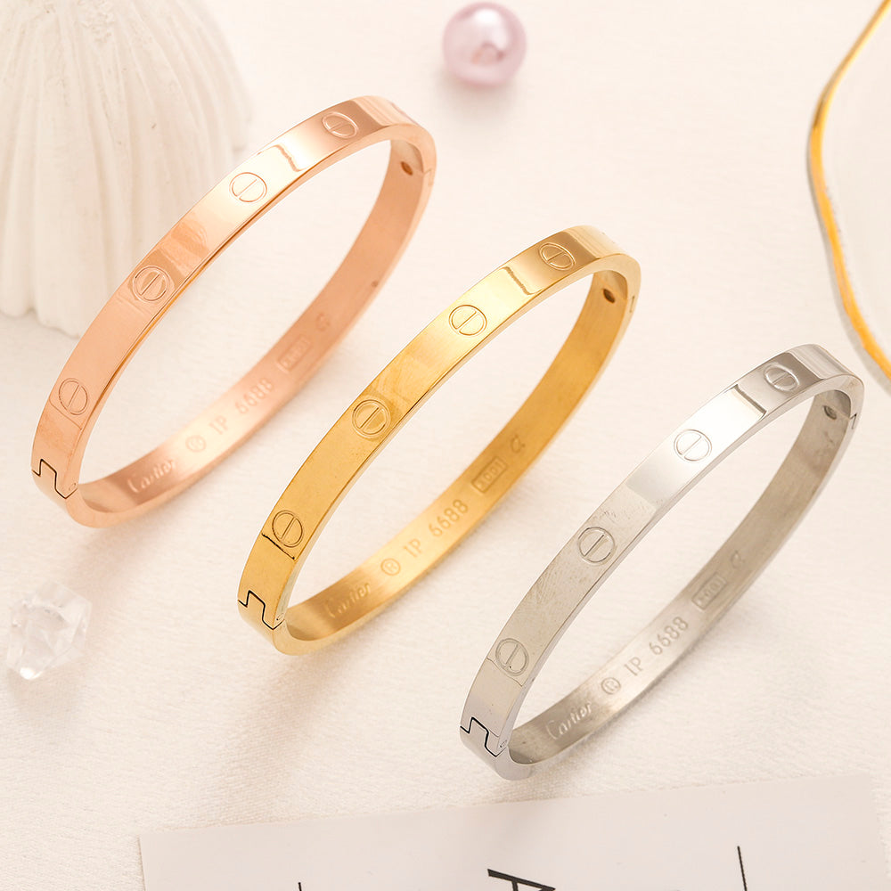 304 Stainless Steel Screw-Motif Band Bangle Bracelet