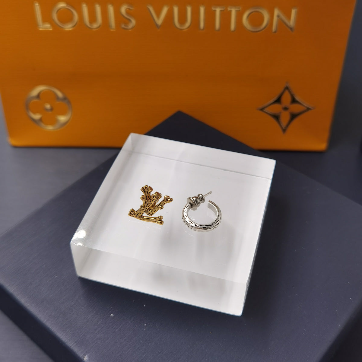 Textured Monogram & Hoop Asymmetric Earrings