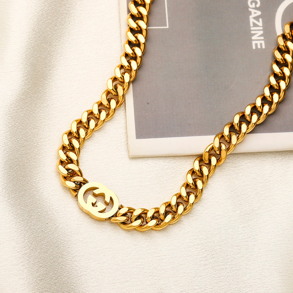 304 Stainless Steel Double-G Curb Chain Bracelet & Necklace - Individual or Set