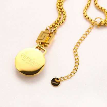304 Stainless Steel Color-Inlay Medallion Pendant Necklace