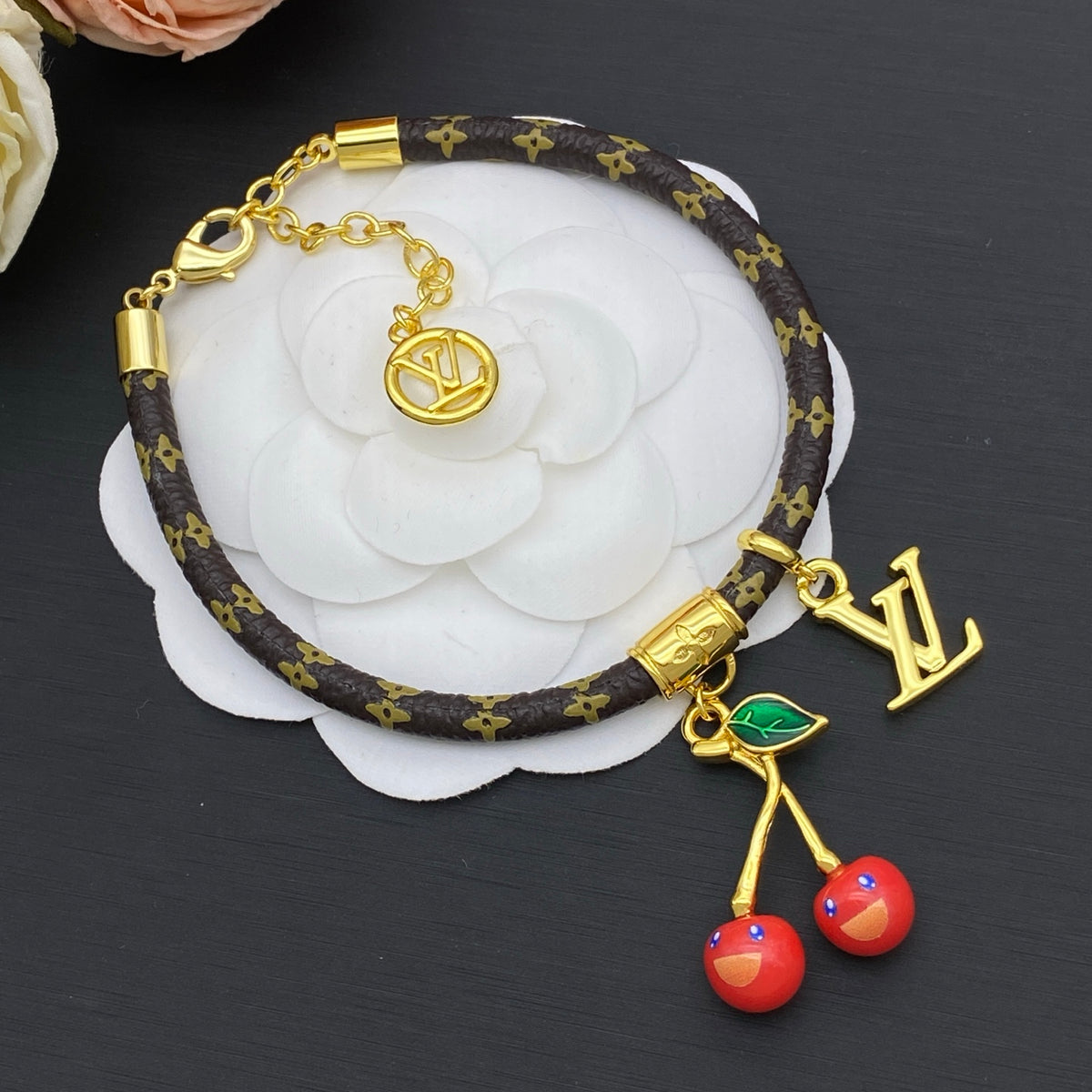 Cherry & Monogram Charm Bracelet