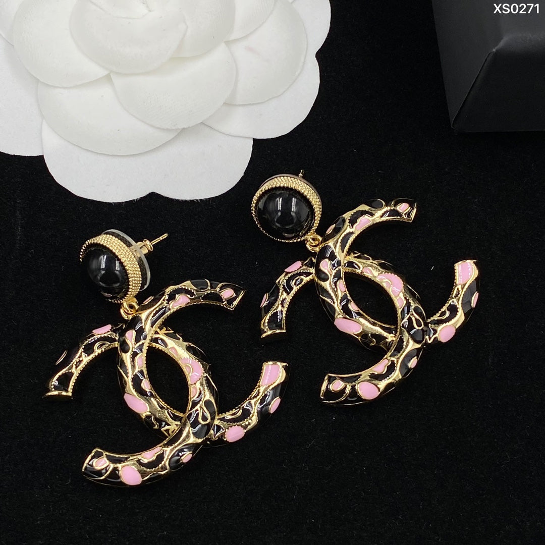 Pink Accent Interlocking-C Drop Earrings