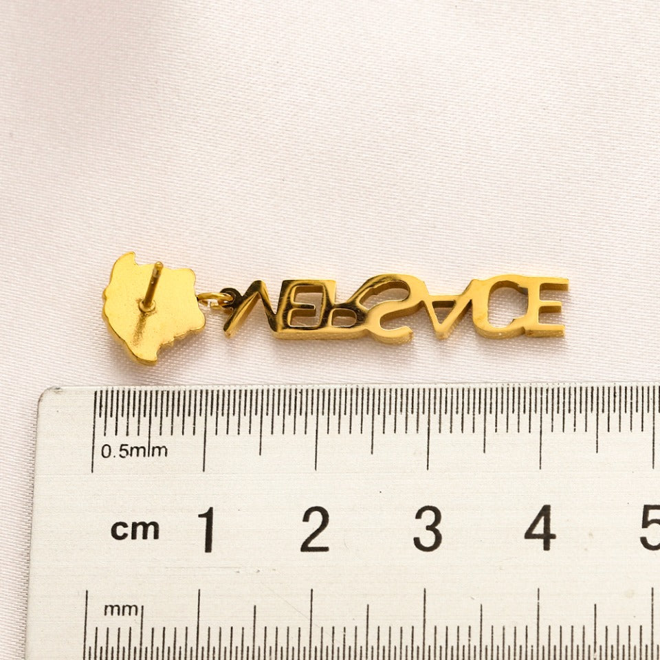 304 Stainless Steel Medusa & Vertical Letter Drop Earrings