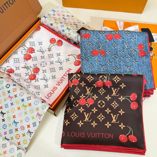 Cherry & Monogram Square Scarf - 90 x 90 cm
