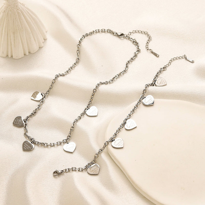 304 Stainless Steel Heart Station Bracelet & Necklace - Individual or Set