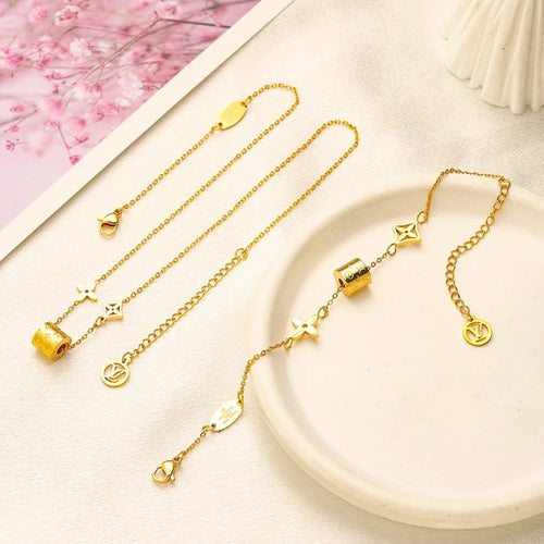 304 Stainless Steel Padlock & Floral Charm Bracelet & Necklace - Individual or Set