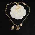 Interlocking-C Necklace with Pearl-Look Cluster