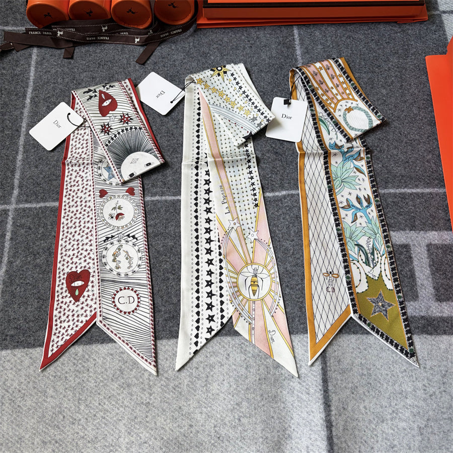 Medallion & Ornamental Print Ribbon Scarf - 5 x 120 cm