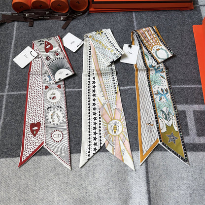 Medallion & Ornamental Print Ribbon Scarf - 5 x 120 cm