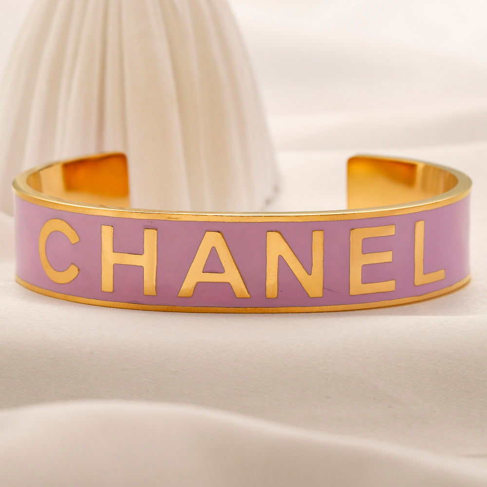 304 Stainless Steel Letter-Inlay Wide Cuff Bracelet
