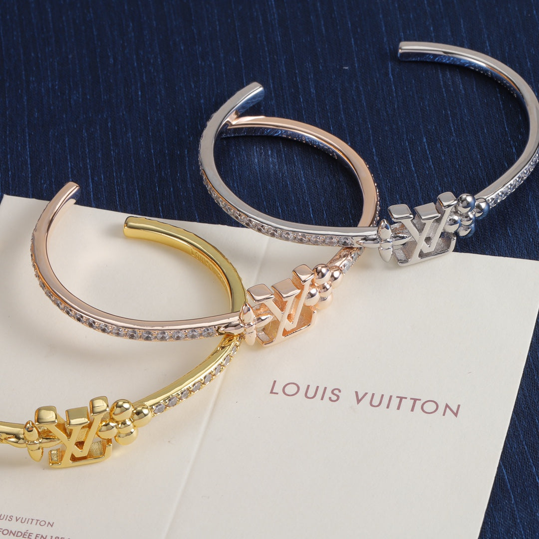 Pave Monogram & Bead Cuff Bracelet
