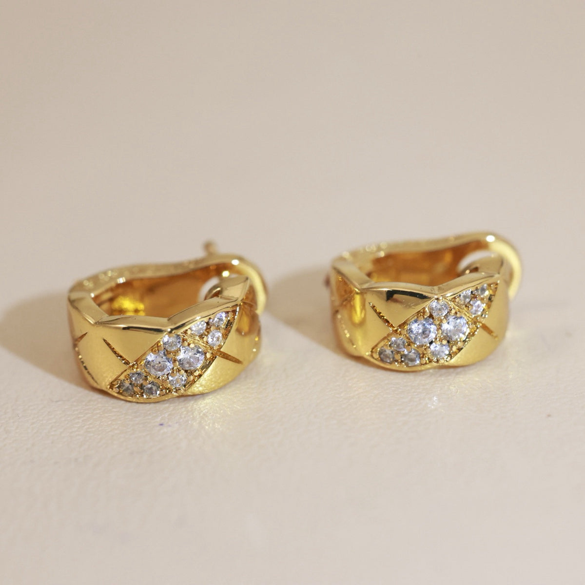 Pave Diamond-Pattern Huggie Earrings