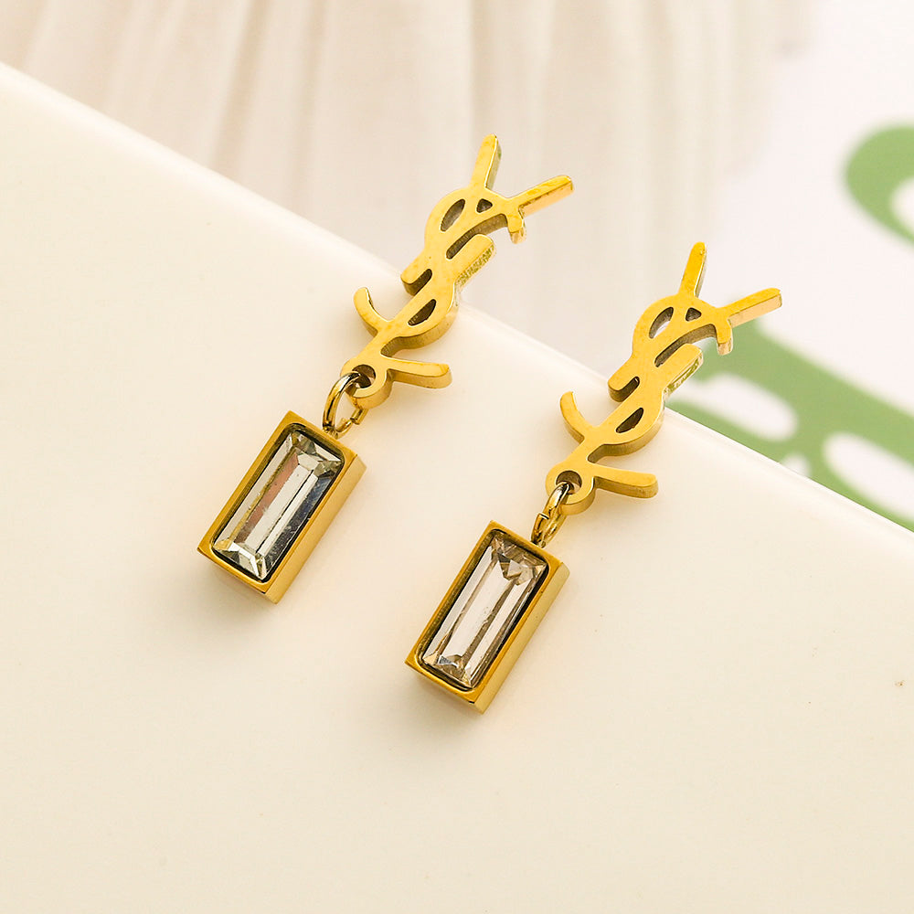 304 Stainless Steel Dragonfly & Rectangle Stone Earrings and Necklace Collection