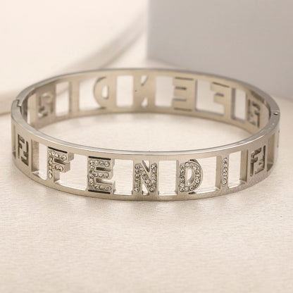 304 Stainless Steel Openwork Letter Bangle Bracelet
