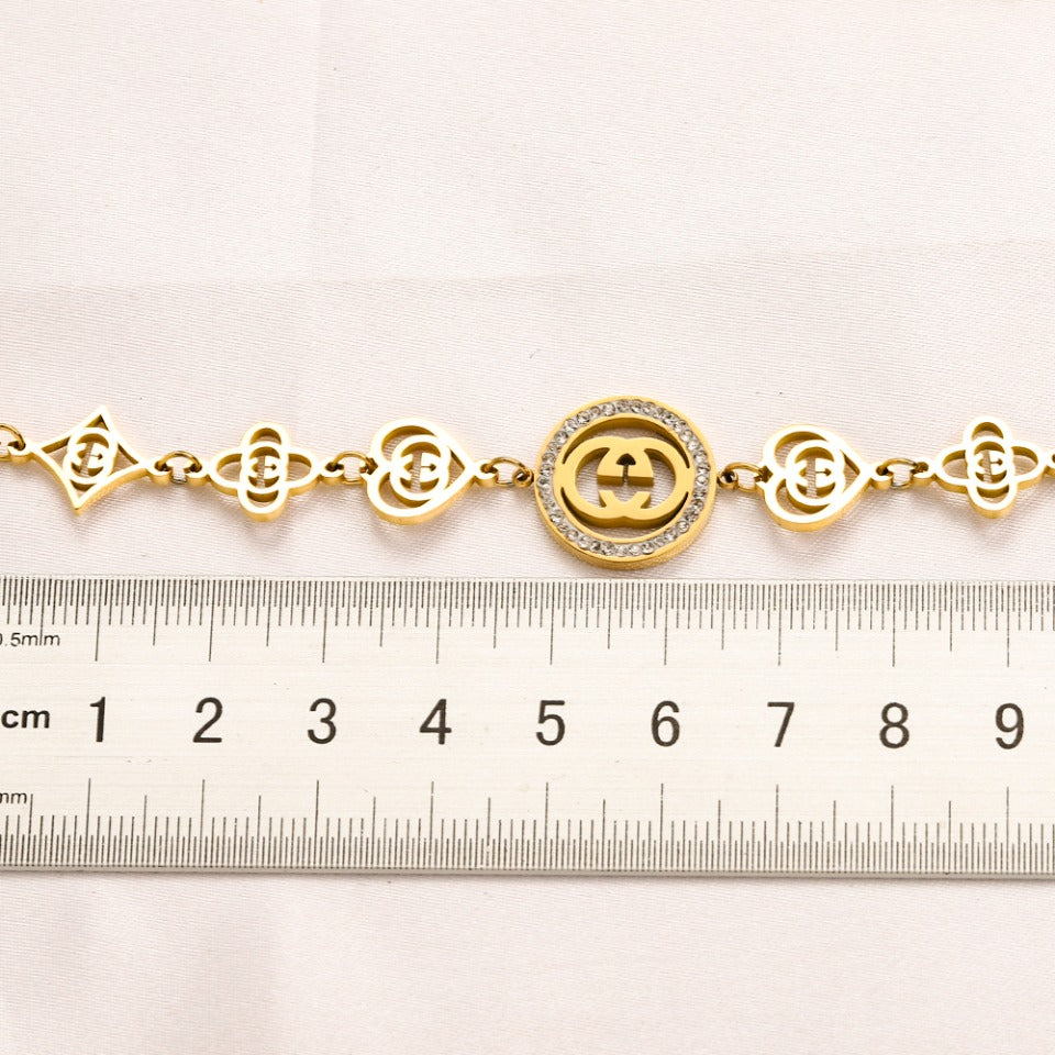 304 Stainless Steel Mixed-Link Round Monogram Necklace