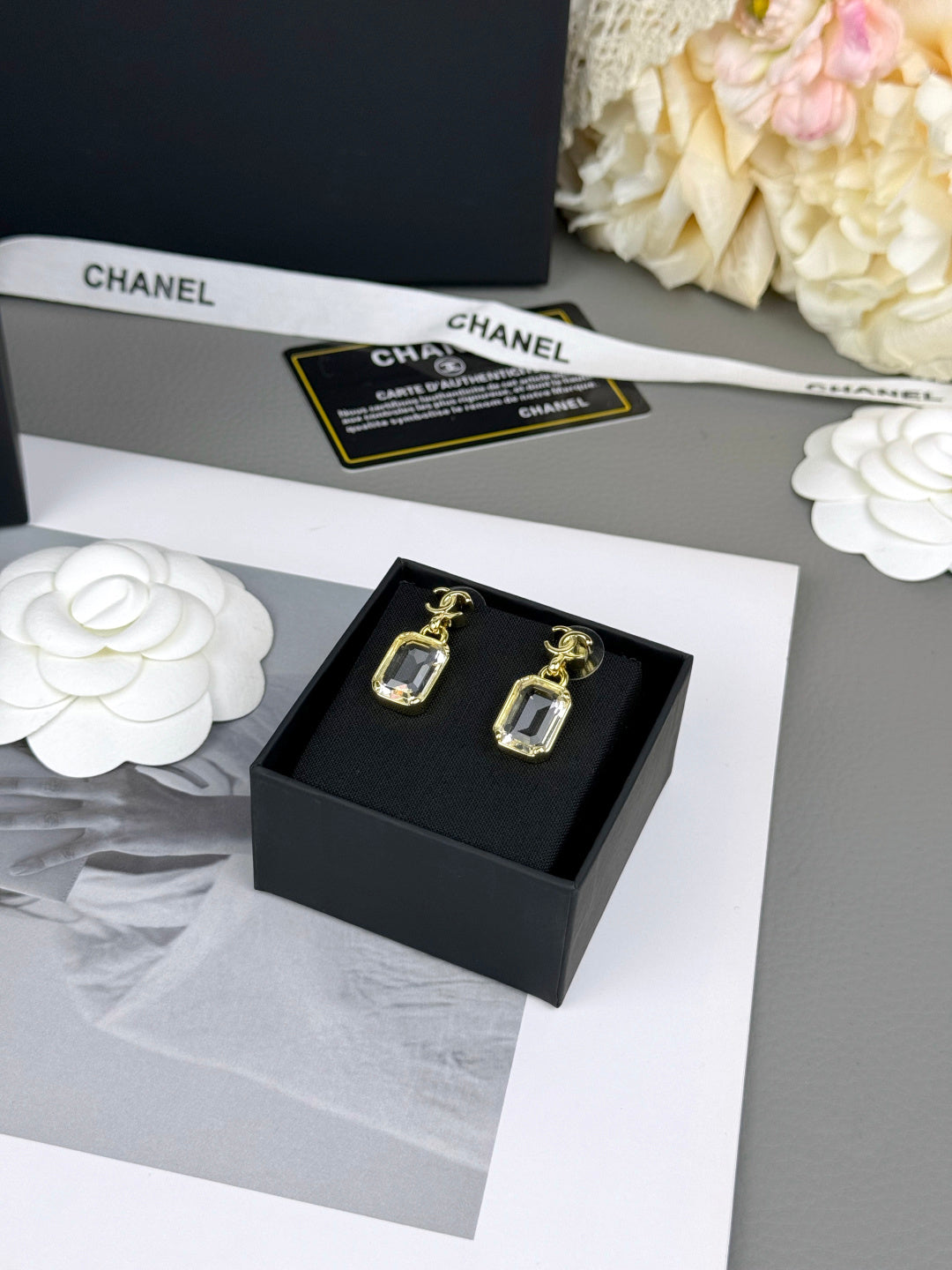 Rectangular Stone Interlocking-C Drop Earrings