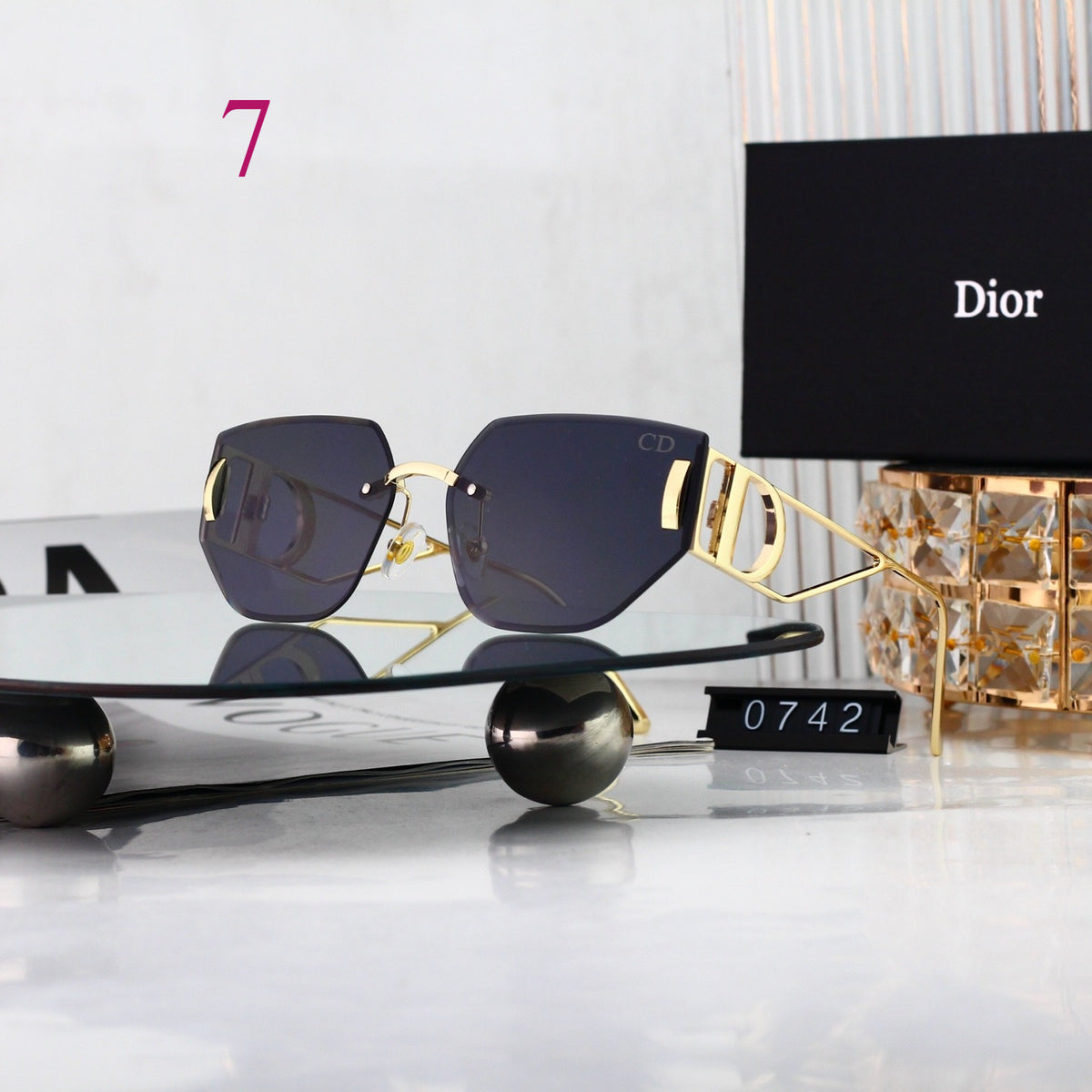 Rectangular Metal Sunglasses with Twin Bridge Bars