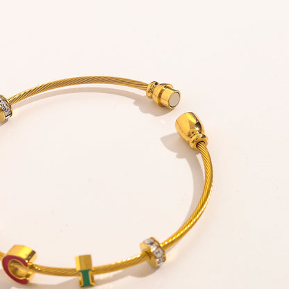 304 Stainless Steel Colorful Letter Cuff Bracelet
