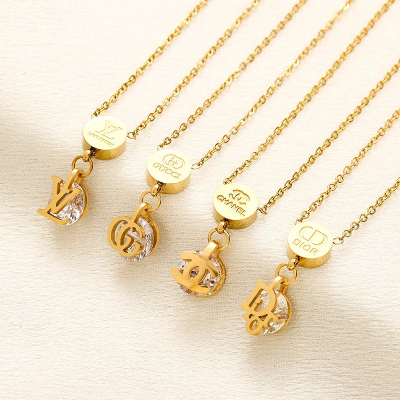 304 Stainless Steel Disc & Monogram Pendant Necklace - 4 Style Options