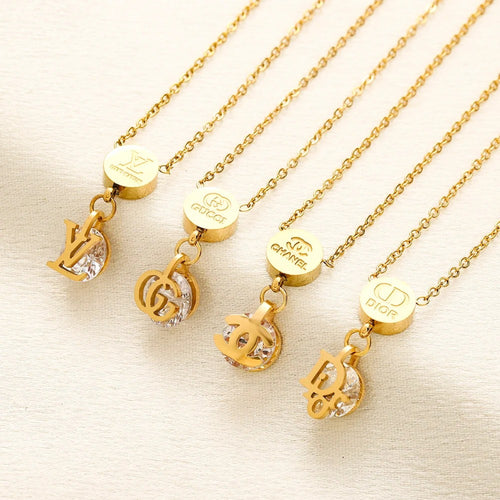 304 Stainless Steel Disc & Monogram Pendant Necklace - 4 Style Options