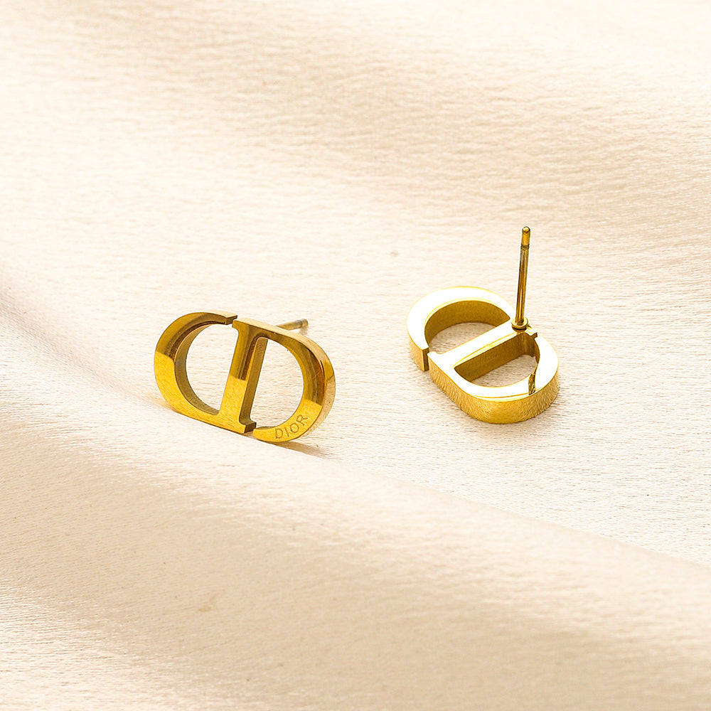 304 Stainless Steel Polished Oval Letter Stud Earrings