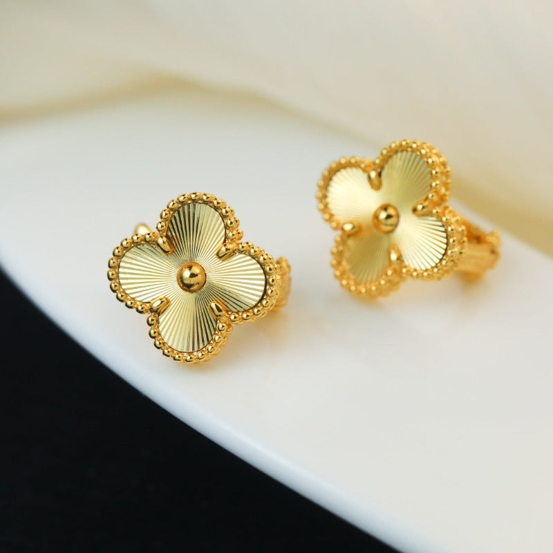 Fluted Four-Petal Flower Stud Earrings