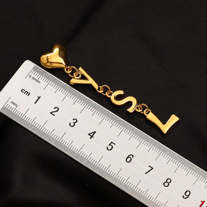 304 Stainless Steel Heart & Letter Chain Drop Earrings