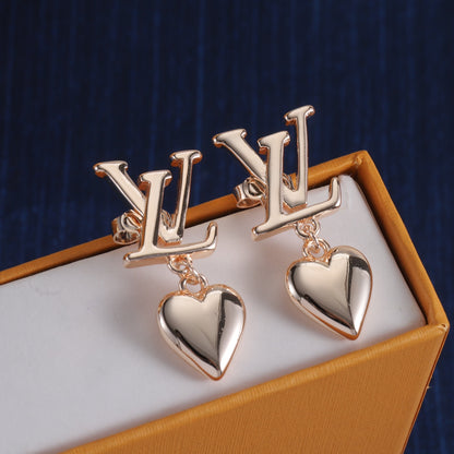Monogram & Heart Drop Earrings