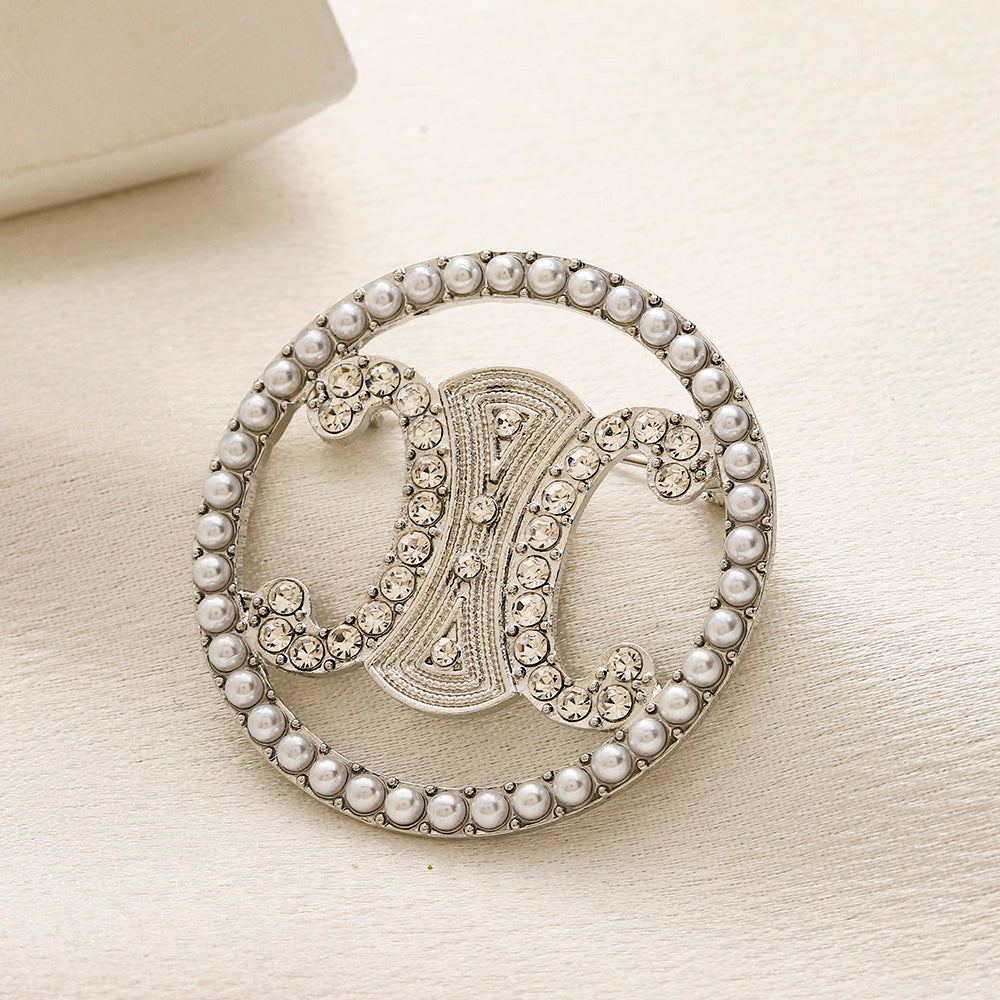 Alloy Steel Circular Emblem Brooch with Stone Accents