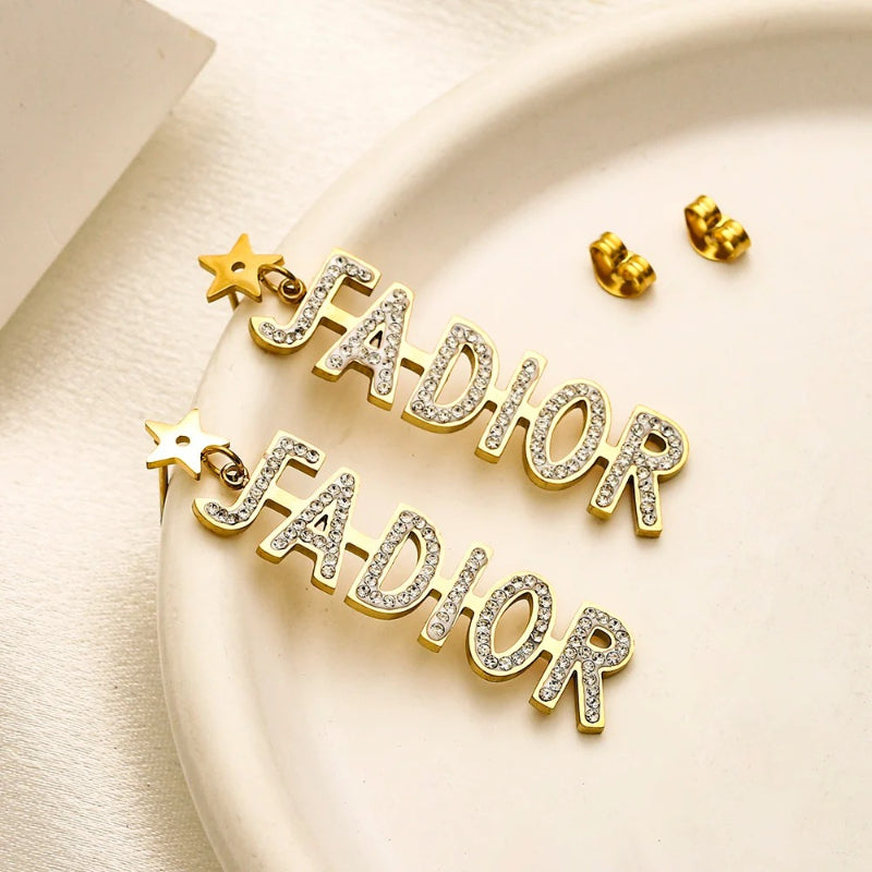 304 Stainless Steel Pave Script Letter Stud Earrings