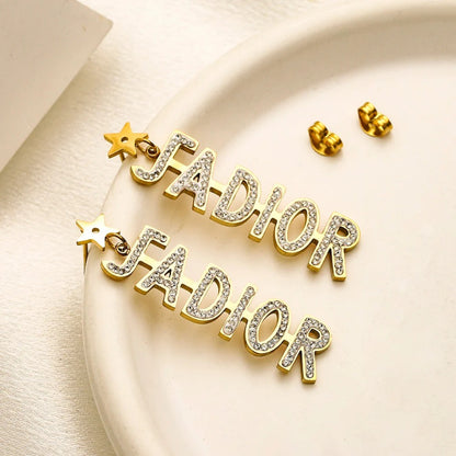 304 Stainless Steel Pave Script Letter Stud Earrings
