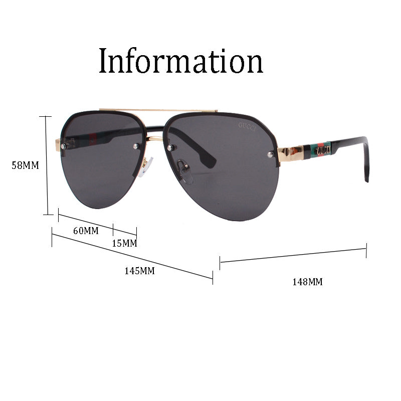 Rimless Round Sunglasses with Wide Metal Brow Bar
