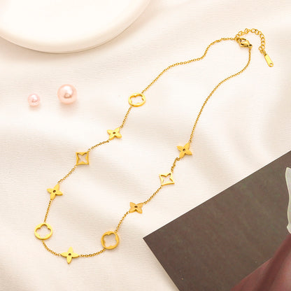 304 Stainless Steel Geometric Floral Link Necklace