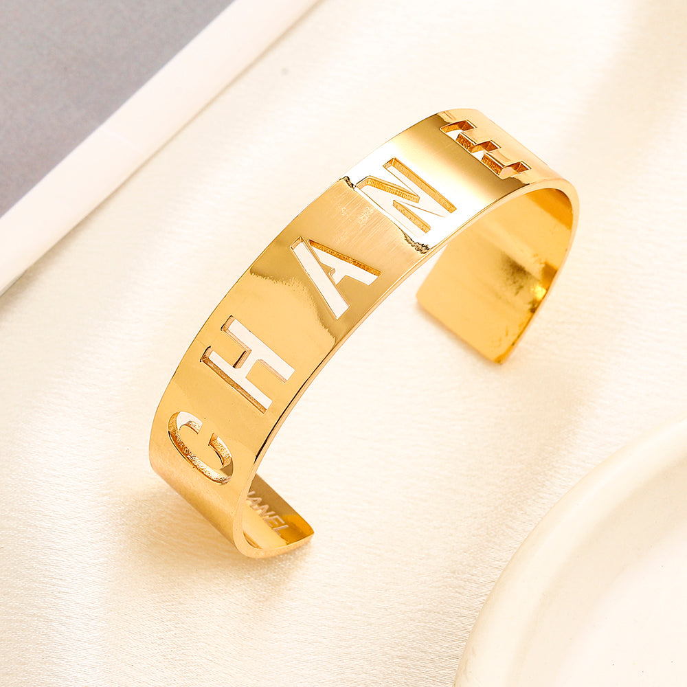 304 Stainless Steel Cutout Letter Cuff Bracelet