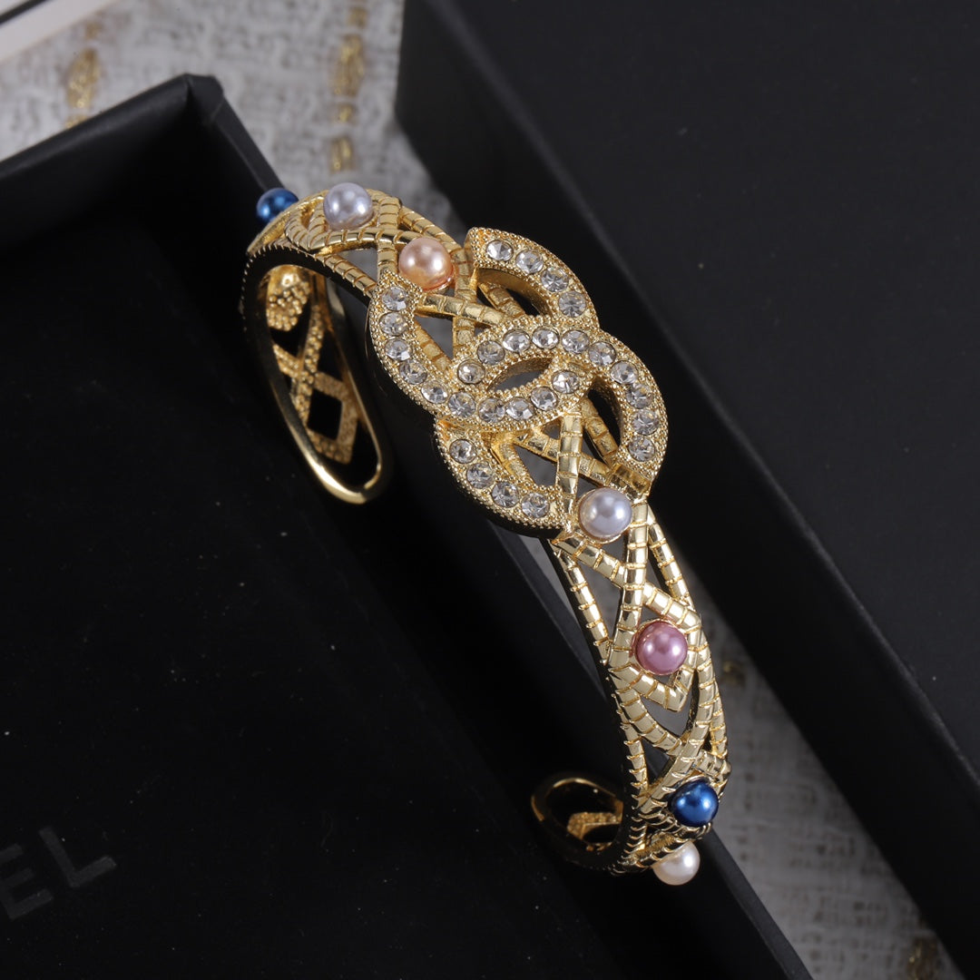 Pave Interlocking-C Cuff with Colorful Charms