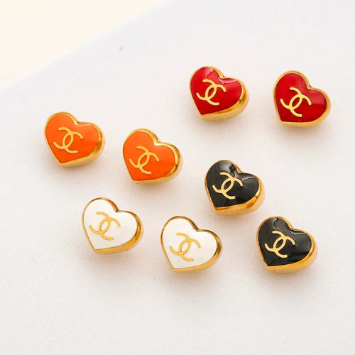304 Stainless Steel Colorful Heart Stud Earrings