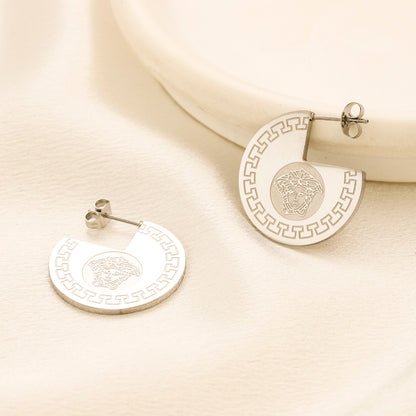304 Stainless Steel Greek-Key Medallion Hoop Earrings
