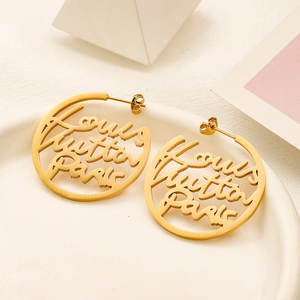 304 Stainless Steel Script Cutout Disc Hoop Earrings