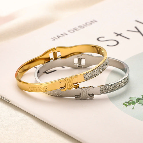 304 Stainless Steel Pave Accent Emblem Bangle